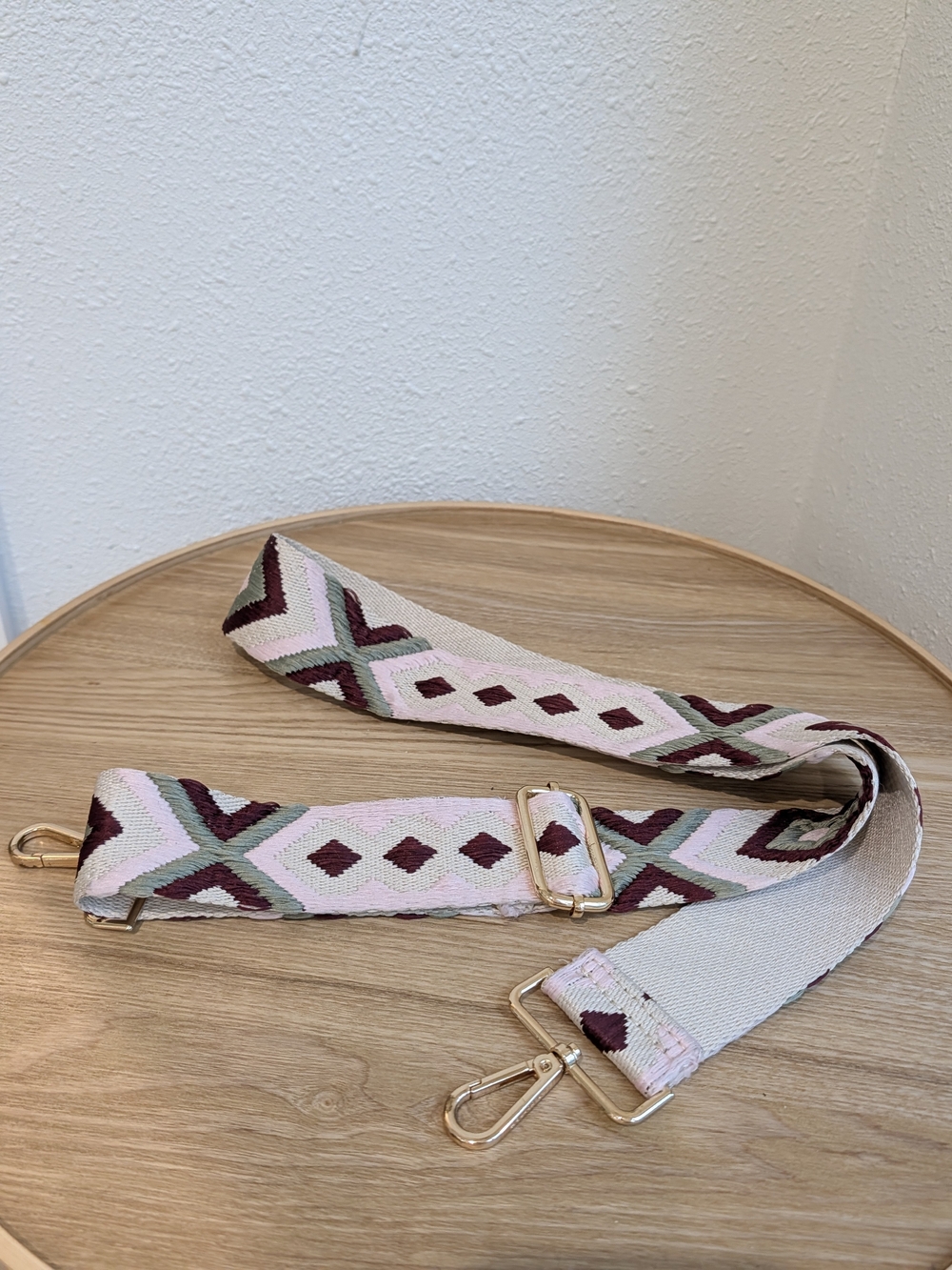 Woven Pink Geometric Detachable Bag Strap with Gold Hardware